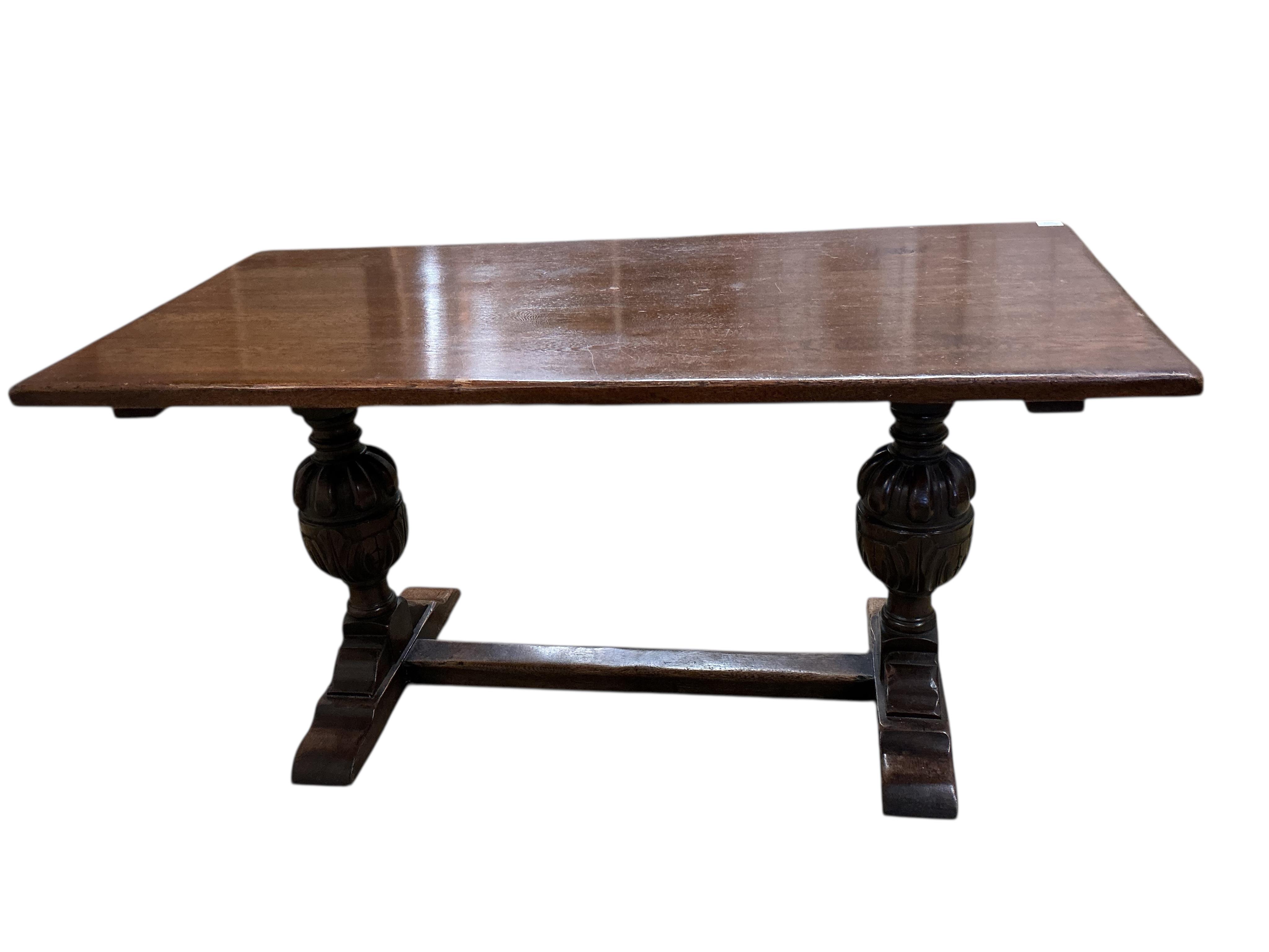 A 17th century style rectangular oak refectory dining table, width 152cm, depth 75cm, height 75cm